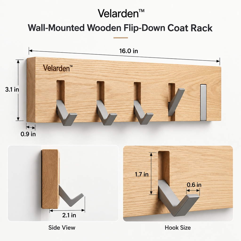 Oakline™ Flip-Down Coat Rack — Product Dimensions