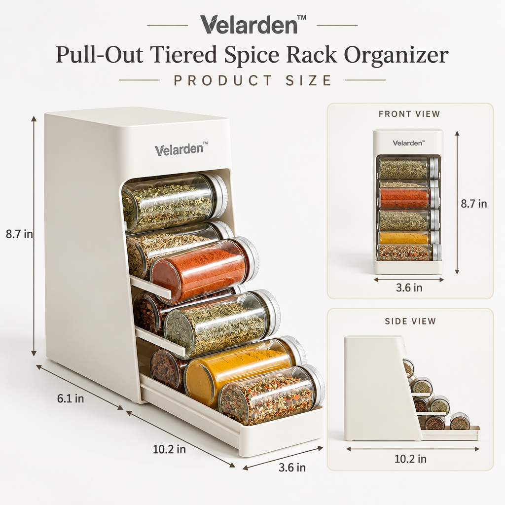 Pull-Out Tiered Spice Rack — Product Dimensions